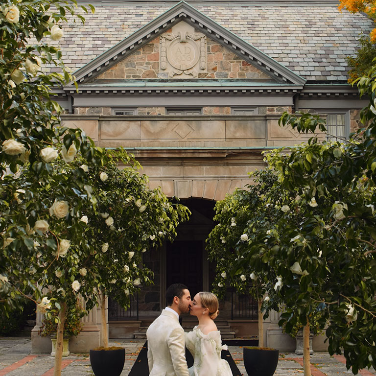 Bianca and Massimo's first kiss at their Graydon Hall Manor wedding