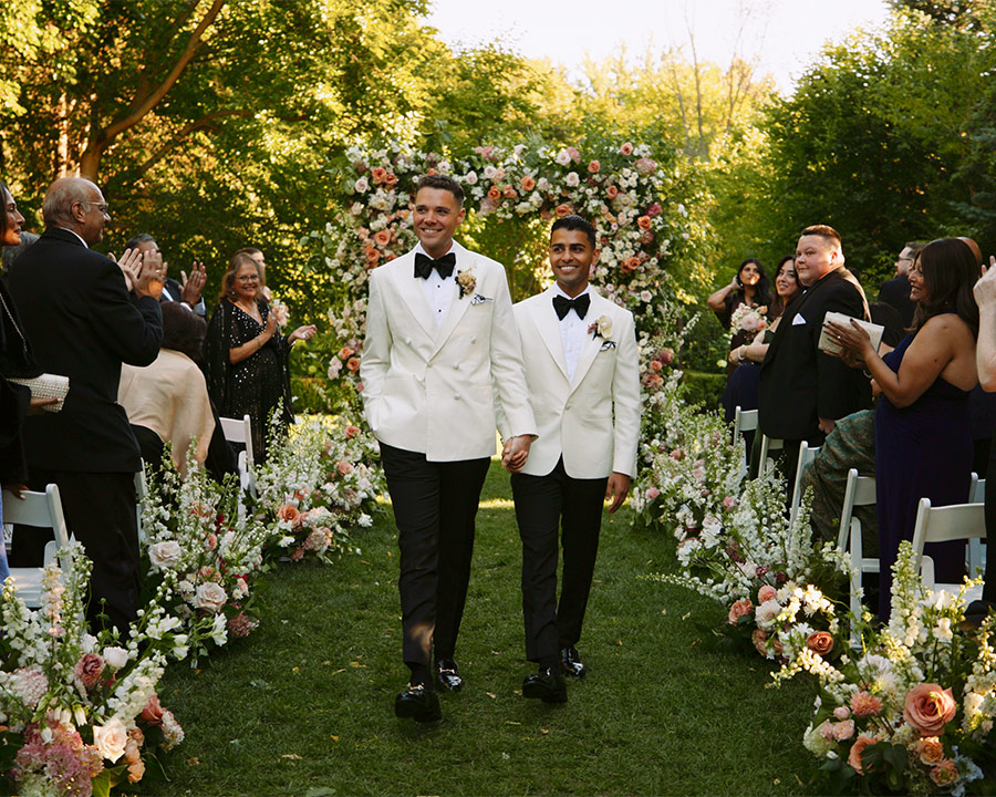 Matt and Sam in a wedding short at Graydon Hall Manor