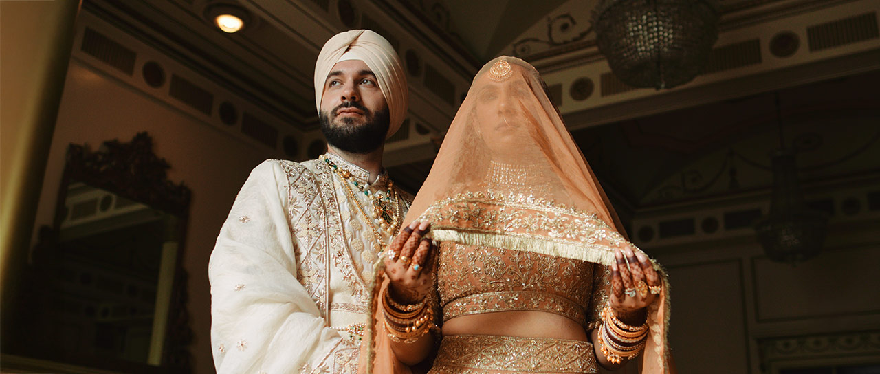 Ramneek and Jon during their Sikh wedding celebration at Casa Loma
